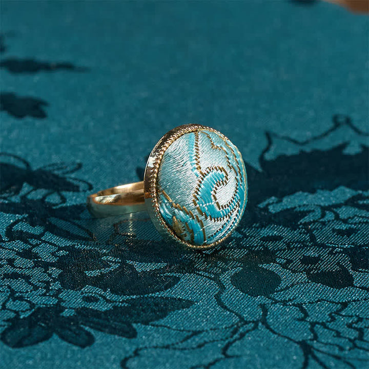 Buddha Stones Anillo redondo elegante bordado en brocado Song - image 9
