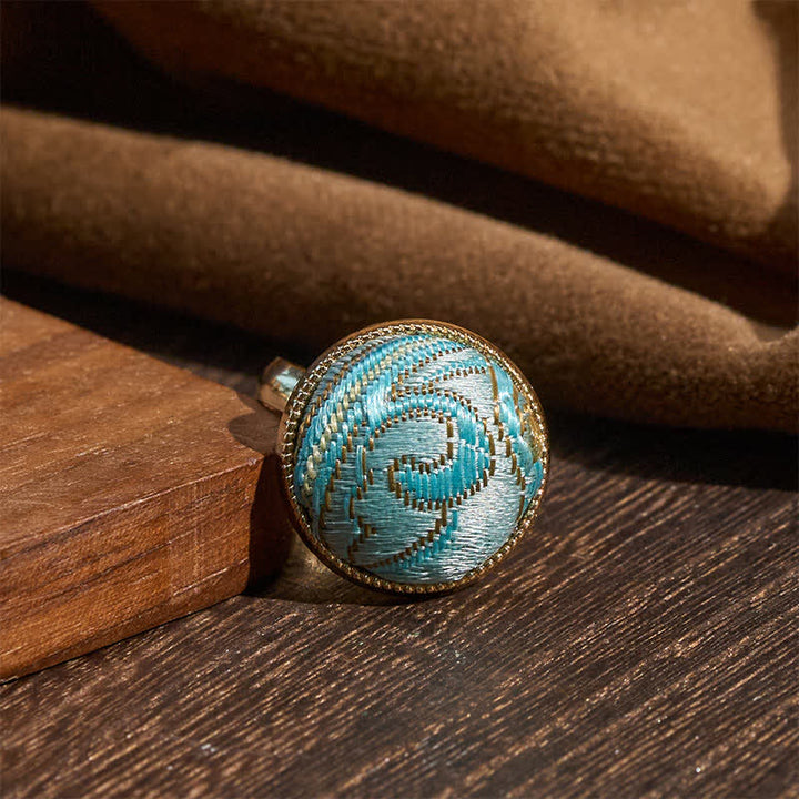 Buddha Stones Anillo redondo elegante bordado en brocado Song - image 8