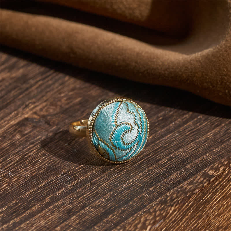 Buddha Stones Anillo redondo elegante bordado en brocado Song - image 7