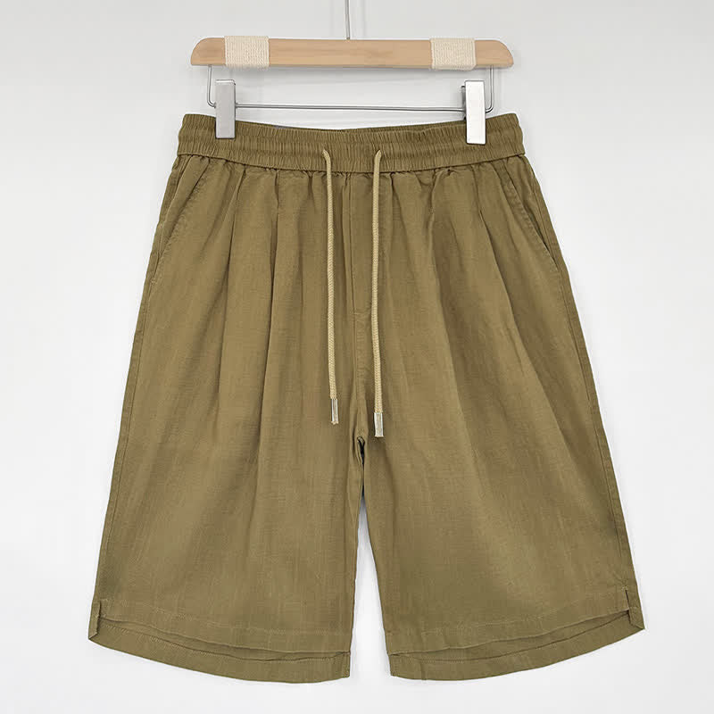 Buddha Stones Pantalones cortos de verano informales minimalistas con cordón ajustable para hombre, color liso y bolsillos. - Caqui oscuro - US/UK/AU46, EU56 (5XL) - image 0