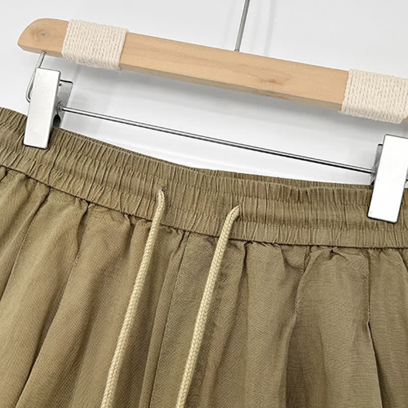 Buddha Stones Pantalones cortos de verano informales minimalistas con cordón ajustable para hombre, color liso y bolsillos. - image 1
