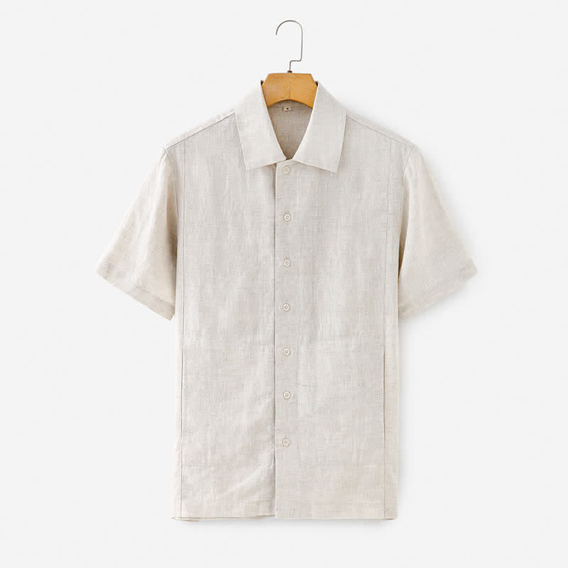 Buddha Stones Camisa de manga corta para hombre, estilo minimalista de verano, de algodón y lino, con botones y bolsillo. - Lino - US/UK/AU40, EU50 (2XL) - image 1