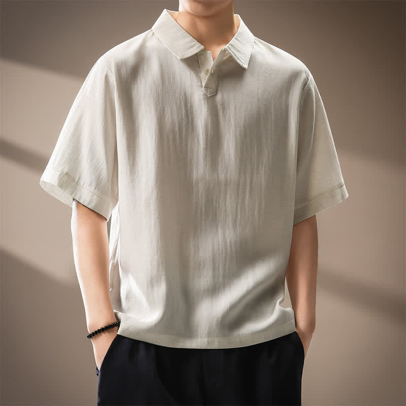 Buddha Stones Camisas de manga corta para hombre, estilo casual de verano, minimalistas, con botones y de color liso. - image 1