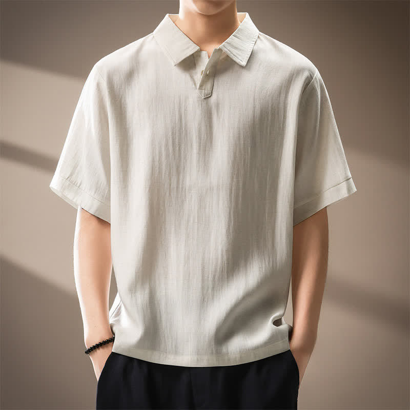 Buddha Stones Camisas de manga corta para hombre, estilo casual de verano, minimalistas, con botones y de color liso. - Lino - US/UK/AU44, EU54 (4XL) - image 0