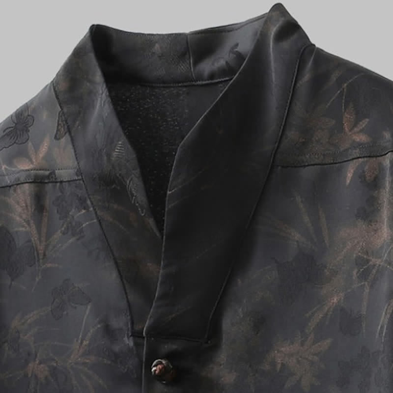 Buddha Stones Camisas de manga corta para hombre estilo Tang, informales, con cuello mandarín y estampado de mariposas de bambú, ideales para primavera y verano. - image 4
