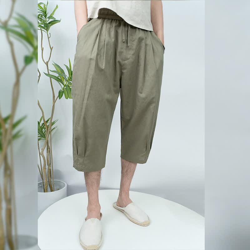 Buddha Stones Pantalones harem de verano informales de estilo vintage con cordón ajustable y bolsillos para hombre. - image 1