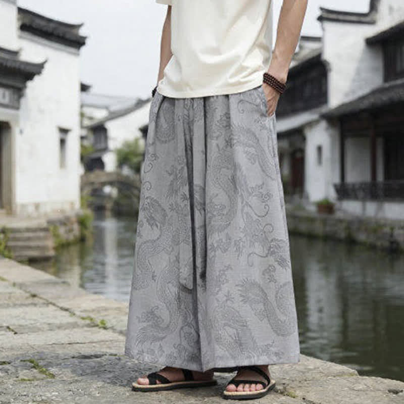 Buddha Stones Pantalones de verano informales estilo Tang con cordón y estampado de dragón, pantalones tobilleros para hombre de pierna ancha. - image 26