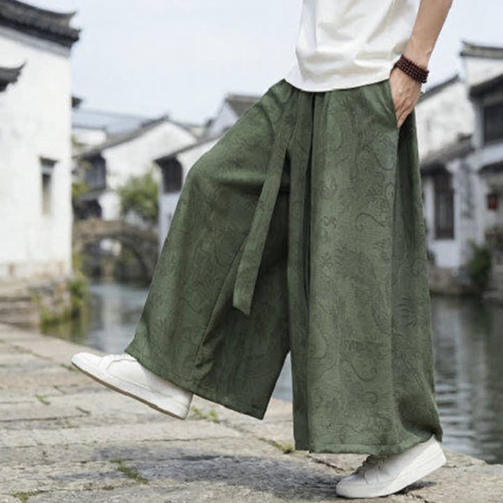 Buddha Stones Pantalones de verano informales estilo Tang con cordón y estampado de dragón, pantalones tobilleros para hombre de pierna ancha. - image 7