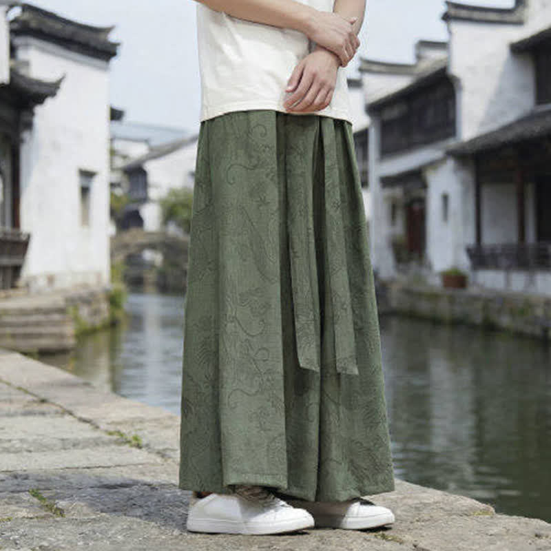 Buddha Stones Pantalones de verano informales estilo Tang con cordón y estampado de dragón, pantalones tobilleros para hombre de pierna ancha. - image 3