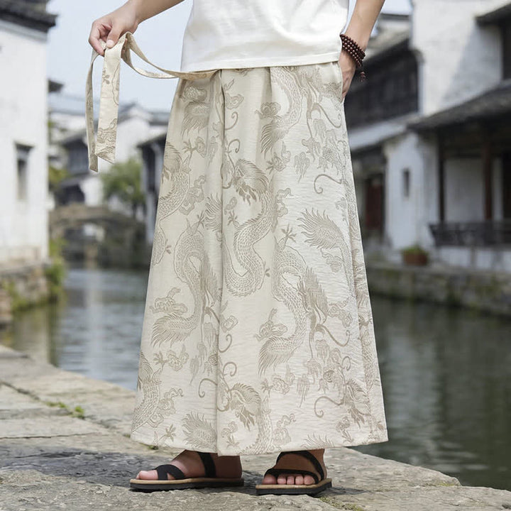 Buddha Stones Pantalones de verano informales estilo Tang con cordón y estampado de dragón, pantalones tobilleros para hombre de pierna ancha. - image 34