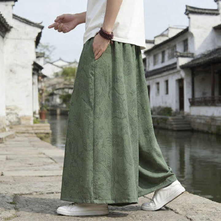 Buddha Stones Pantalones de verano informales estilo Tang con cordón y estampado de dragón, pantalones tobilleros para hombre de pierna ancha. - image 6