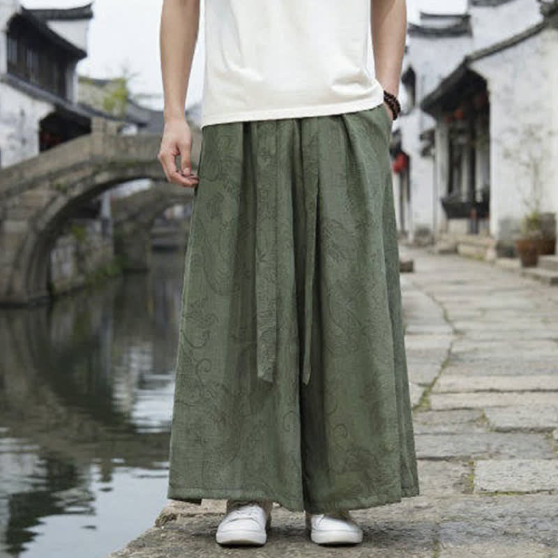 Buddha Stones Pantalones de verano informales estilo Tang con cordón y estampado de dragón, pantalones tobilleros para hombre de pierna ancha. - image 1