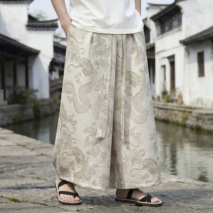 Buddha Stones Pantalones de verano informales estilo Tang con cordón y estampado de dragón, pantalones tobilleros para hombre de pierna ancha. - image 37