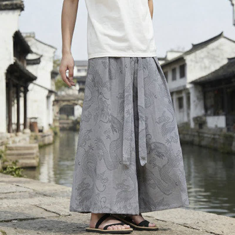 Buddha Stones Pantalones de verano informales estilo Tang con cordón y estampado de dragón, pantalones tobilleros para hombre de pierna ancha. - image 29