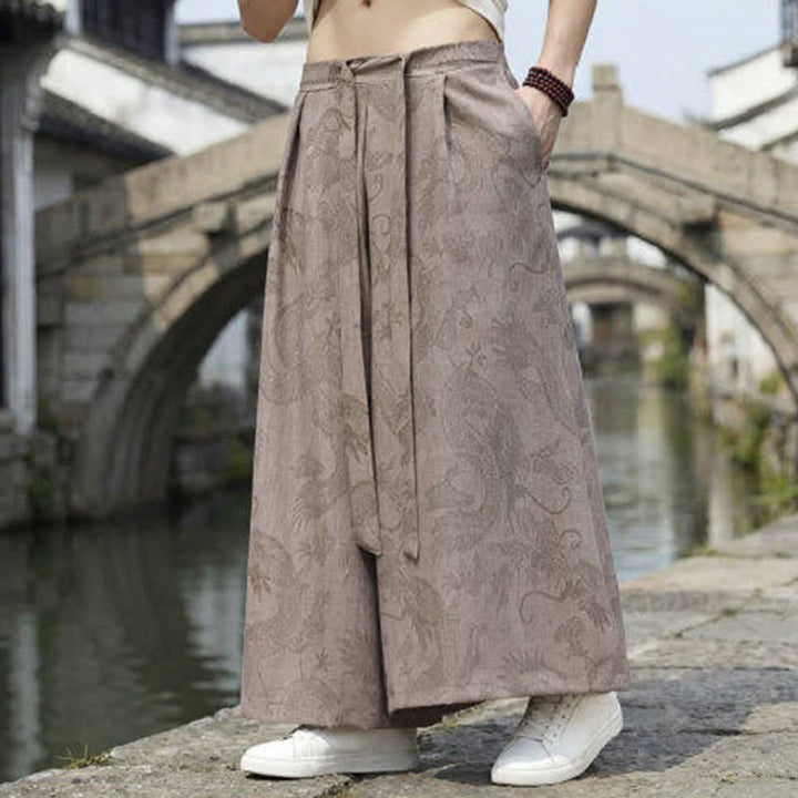 Buddha Stones Pantalones de verano informales estilo Tang con cordón y estampado de dragón, pantalones tobilleros para hombre de pierna ancha. - image 19
