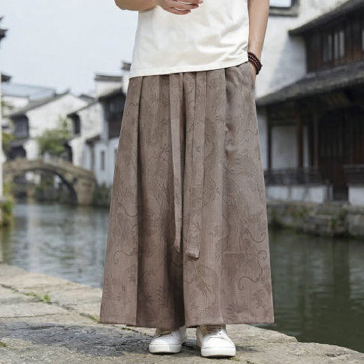 Buddha Stones Pantalones de verano informales estilo Tang con cordón y estampado de dragón, pantalones tobilleros para hombre de pierna ancha. - Broncearse - US/UK/AU46, EU56 (5XL) - image 17