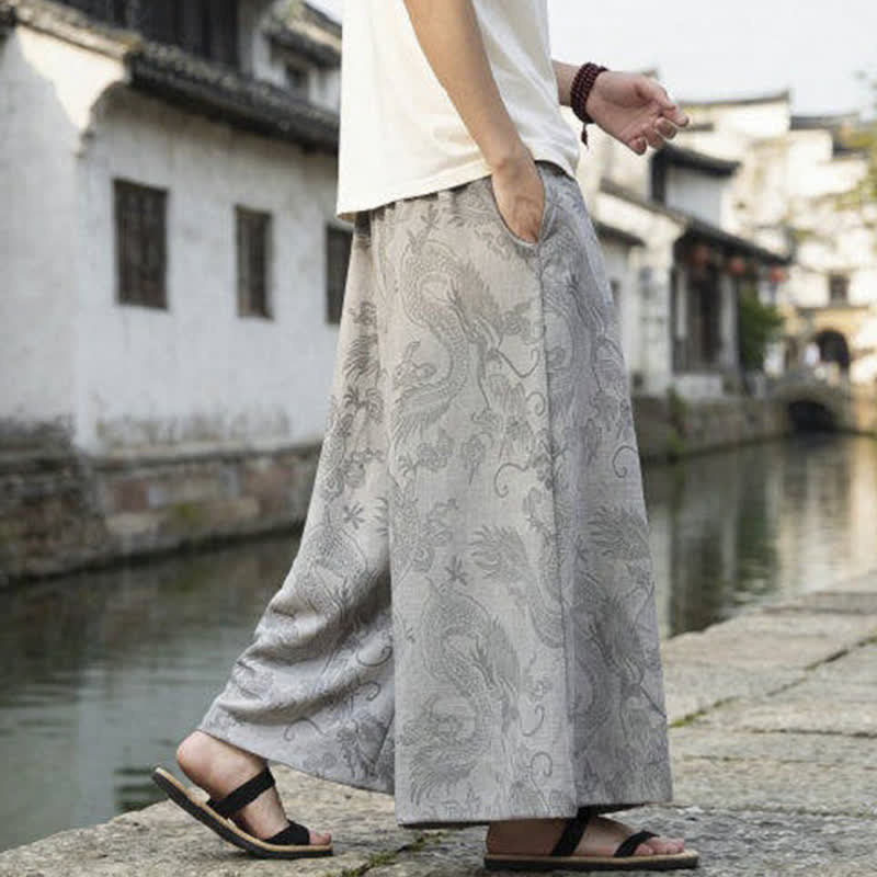 Buddha Stones Pantalones de verano informales estilo Tang con cordón y estampado de dragón, pantalones tobilleros para hombre de pierna ancha. - image 28