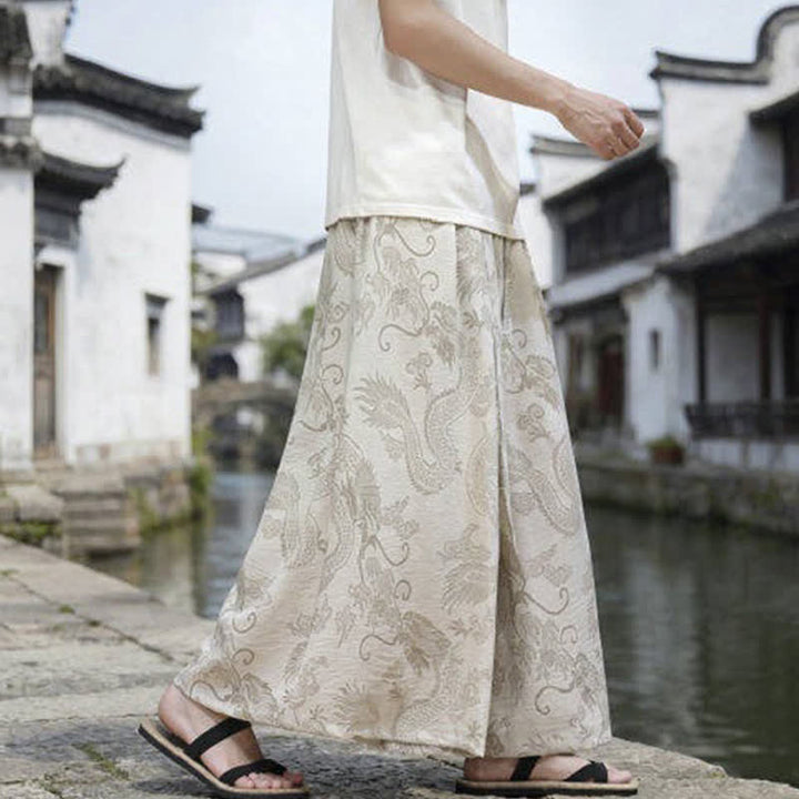 Buddha Stones Pantalones de verano informales estilo Tang con cordón y estampado de dragón, pantalones tobilleros para hombre de pierna ancha. - image 36