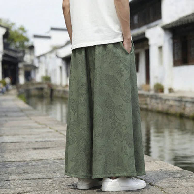 Buddha Stones Pantalones de verano informales estilo Tang con cordón y estampado de dragón, pantalones tobilleros para hombre de pierna ancha. - image 4