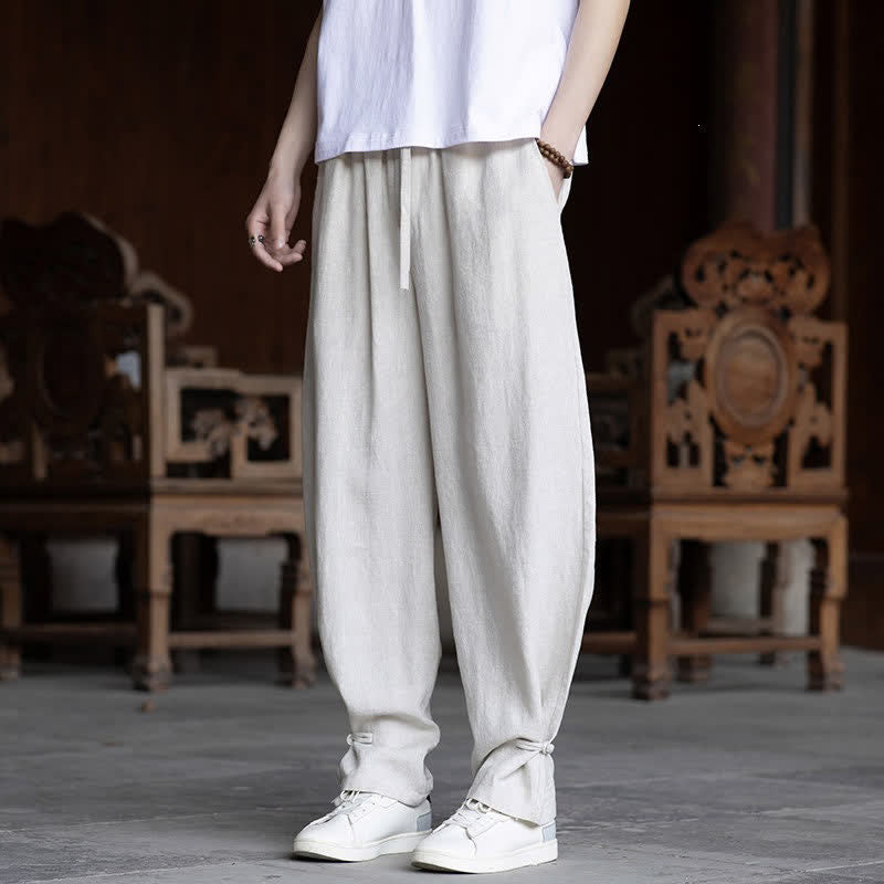 Buddha Stones Pantalones de verano casuales vintage con cintura elástica y cordón ajustable, color liso, hasta el tobillo, para hombre. - Blanco - US/UK/AU46, EU56 (5XL) - image 0