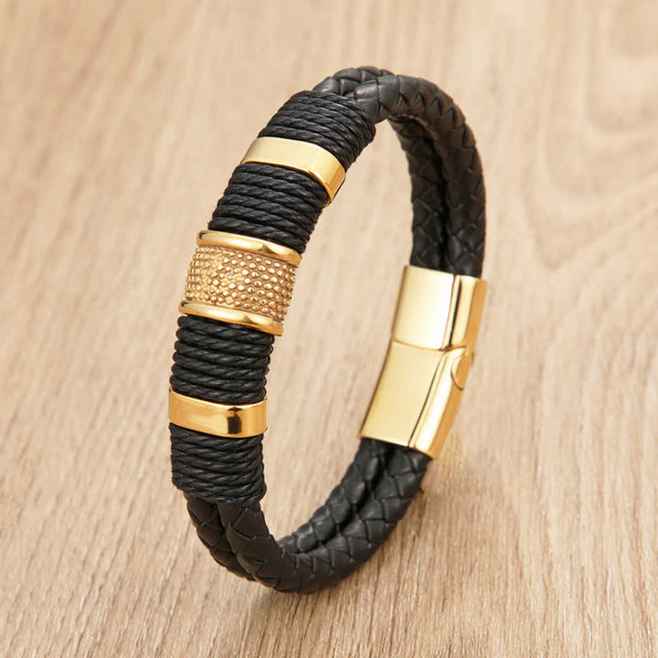 Buddha Stones Pulsera de cuero trenzada de doble capa, tejida a mano para mayor resistencia. - Oro - 7,9–8,3 pulgadas (20–21 cm) - image 6