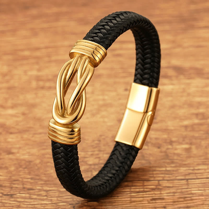Buddha Stones Pulsera geométrica de equilibrio con nudo infinito trenzado de cuero y gran durabilidad - Oro - 7,9–8,3 pulgadas (20–21 cm) - image 4