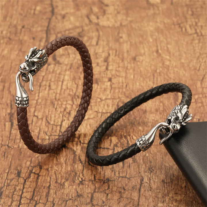 Buddha Stones Pulsera punk de cuero trenzado Dragon Strength - image 10