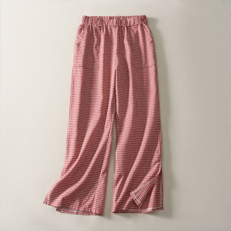 Buddha Stones Pantalones cortos de algodón a cuadros con cordón ajustable, estilo vintage, para mujer, de corte recto y con bolsillos, ideales para primavera y verano. - Rojo - US14, UK/AU18, EU46 (3XL) - image 0