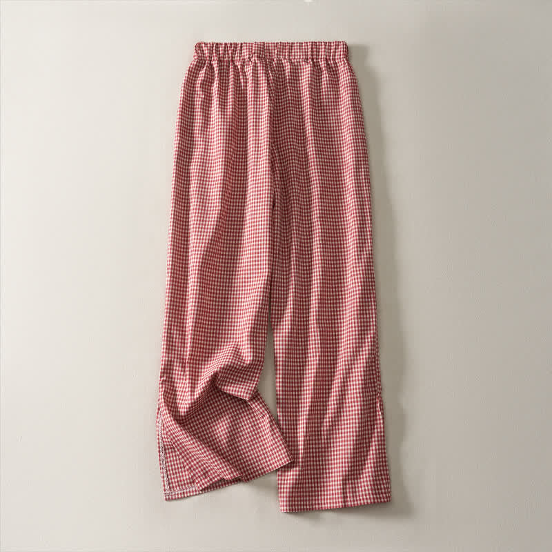 Buddha Stones Pantalones cortos de algodón a cuadros con cordón ajustable, estilo vintage, para mujer, de corte recto y con bolsillos, ideales para primavera y verano. - image 1