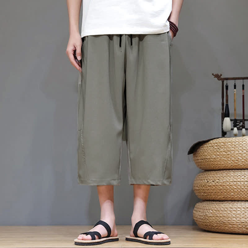 Buddha Stones Pantalones cortos de verano informales minimalistas con cordón ajustable para hombre, color liso, con bolsillo. - image 1