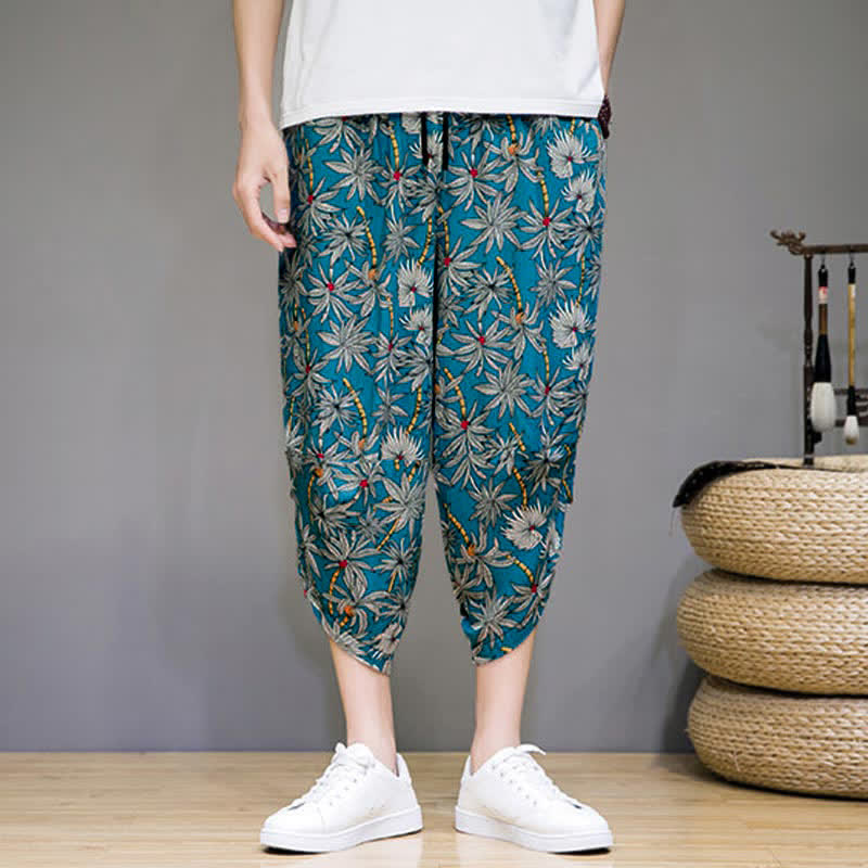 Buddha Stones Pantalones capri florales estilo boho casual de verano con cordón ajustable para hombre, estilo harem con bolsillo. - image 13