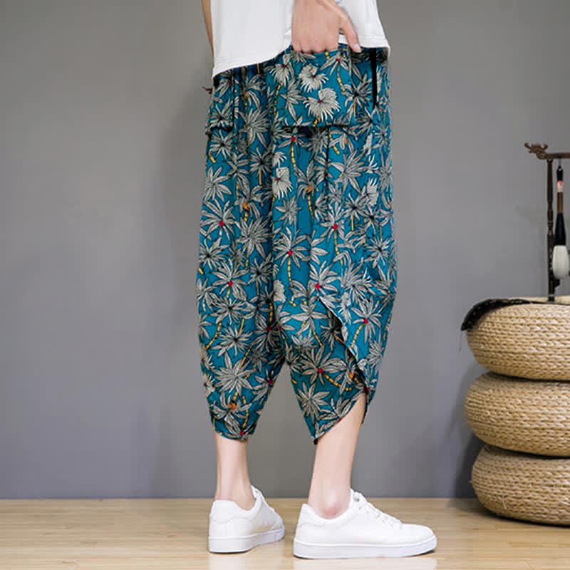 Buddha Stones Pantalones capri florales estilo boho casual de verano con cordón ajustable para hombre, estilo harem con bolsillo. - image 16