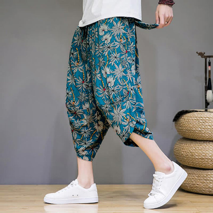 Buddha Stones Pantalones capri florales estilo boho casual de verano con cordón ajustable para hombre, estilo harem con bolsillo. - Turquesa oscuro - US/UK/AU46, EU56 (5XL) - image 12