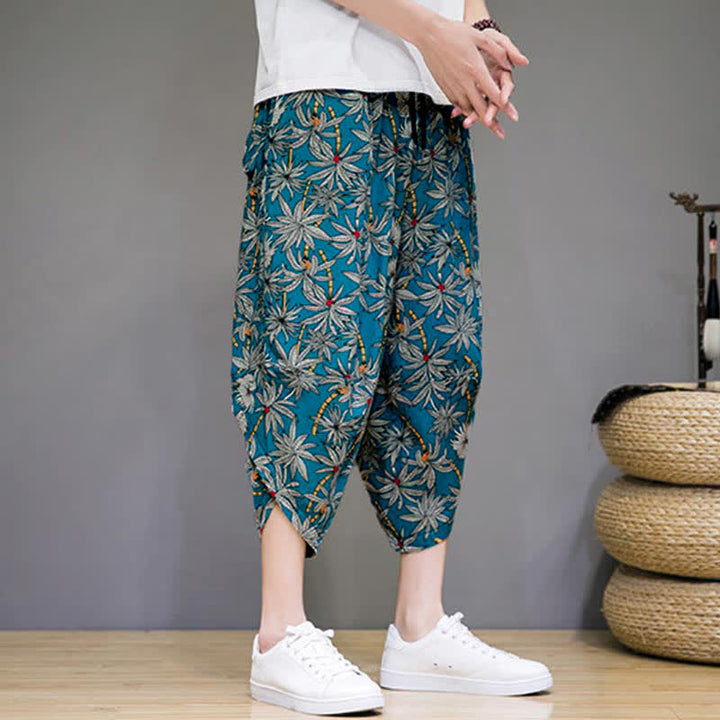 Buddha Stones Pantalones capri florales estilo boho casual de verano con cordón ajustable para hombre, estilo harem con bolsillo. - image 14