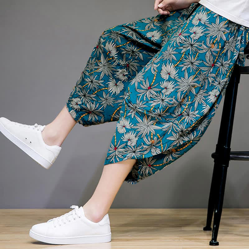 Buddha Stones Pantalones capri florales estilo boho casual de verano con cordón ajustable para hombre, estilo harem con bolsillo. - image 19