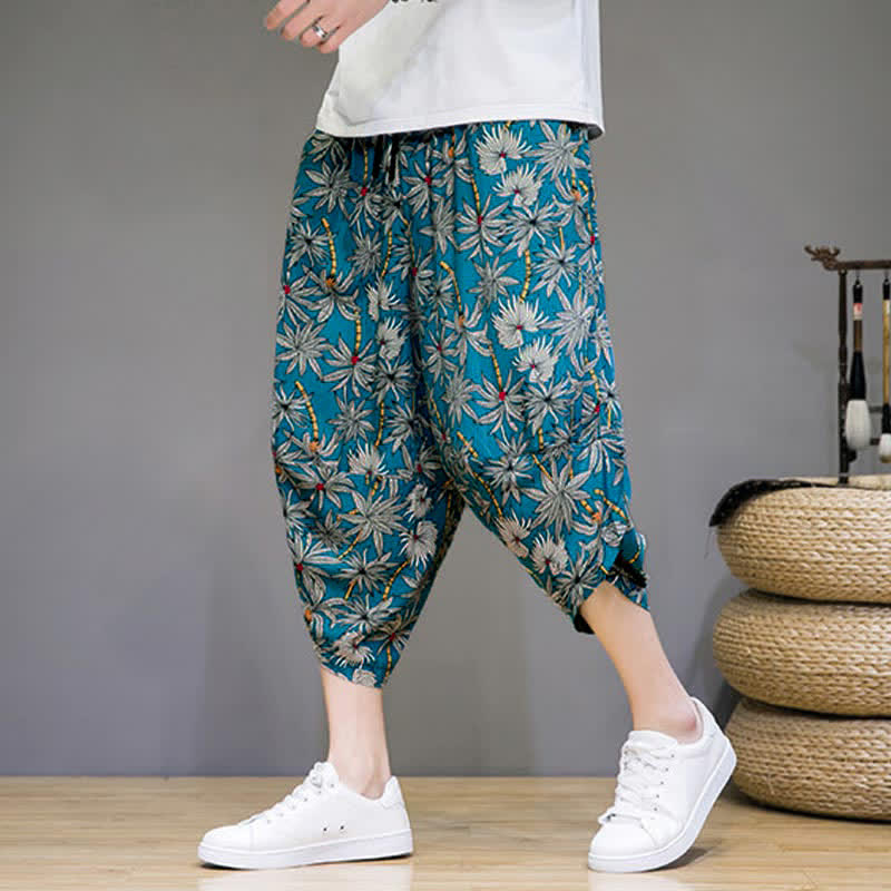 Buddha Stones Pantalones capri florales estilo boho casual de verano con cordón ajustable para hombre, estilo harem con bolsillo. - image 18
