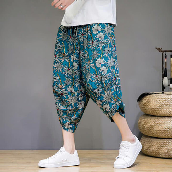 Buddha Stones Pantalones capri florales estilo boho casual de verano con cordón ajustable para hombre, estilo harem con bolsillo. - image 18