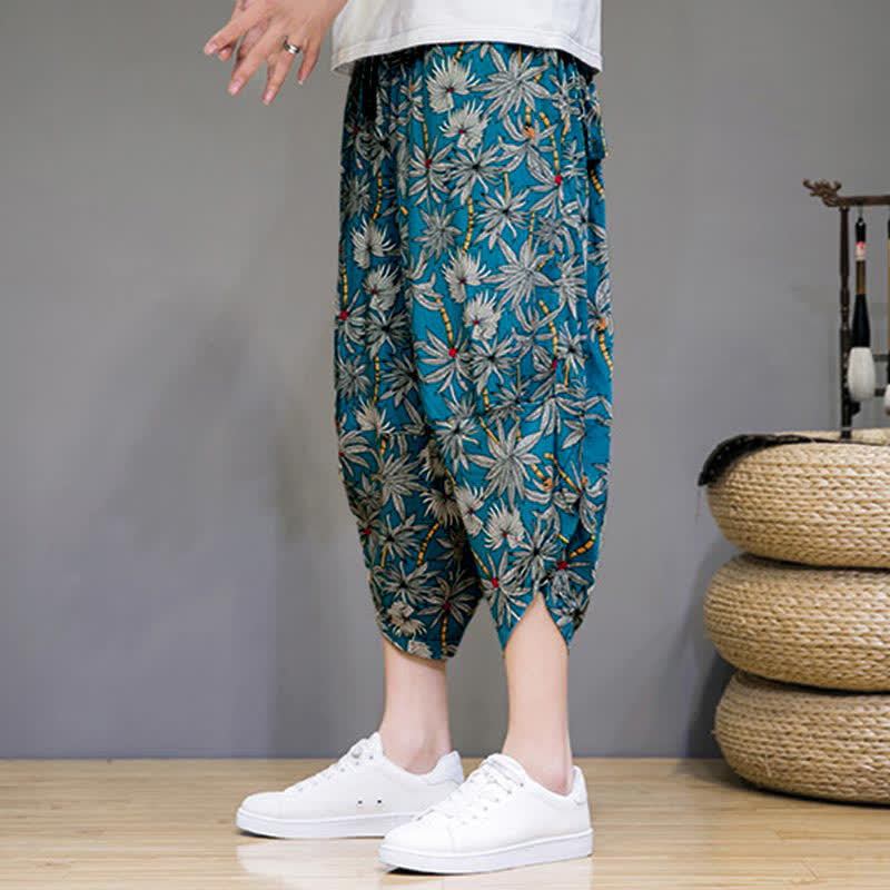 Buddha Stones Pantalones capri florales estilo boho casual de verano con cordón ajustable para hombre, estilo harem con bolsillo. - image 17