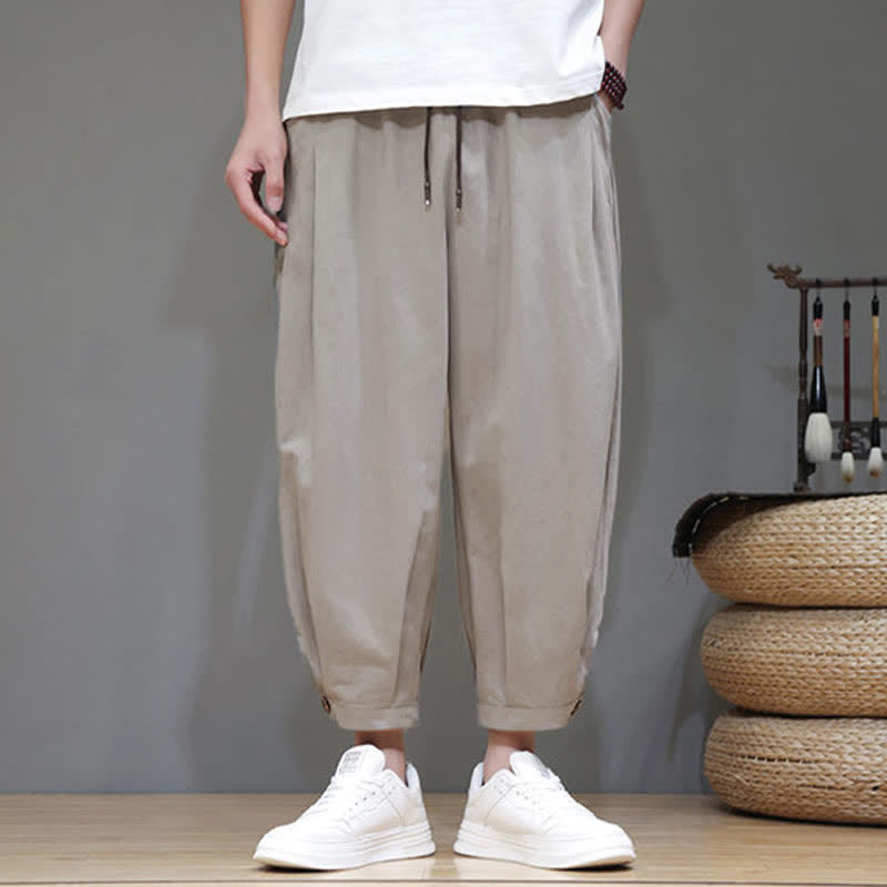 Buddha Stones Pantalones cortos de verano informales minimalistas con cordón ajustable para hombre, color liso, con bolsillo. - image 1