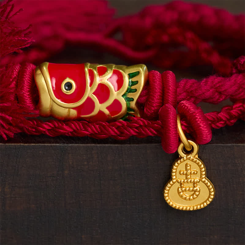 Buddha Stones Colgante de aleación con forma de calabaza y pez koi, estilo retro, pulsera de doble hebra - image 3