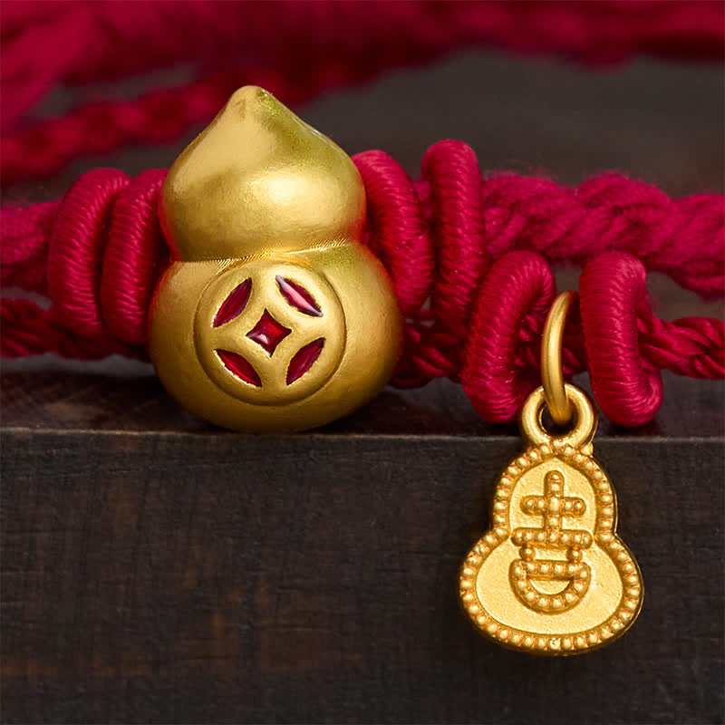 Buddha Stones Colgante de calabaza con forma de moneda china de aleación, pulsera de doble hebra de hilo rojo que simboliza la riqueza. - image 3