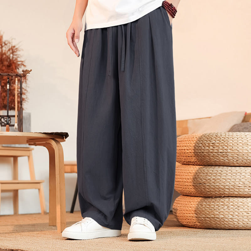 Buddha Stones Pantalones tobilleros de algodón liso, estilo casual de verano, minimalistas, con cordón ajustable, para hombre, de pierna recta y con bolsillo. - Gris - US/UK/AU46, EU56 (5XL) - image 0