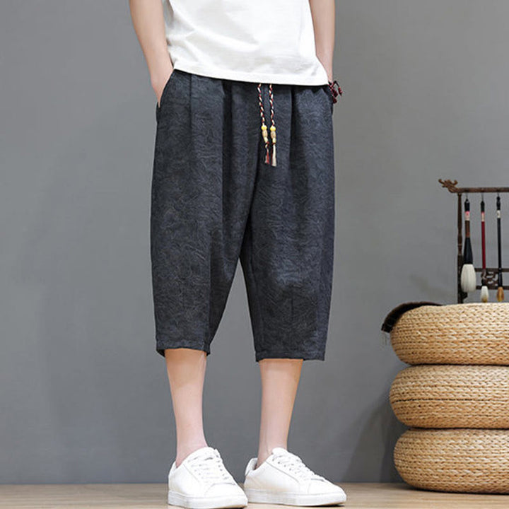 Buddha Stones Pantalones cortos de verano informales estilo boho con cordón ajustable y estampado abstracto para hombre, con bolsillo. - image 10