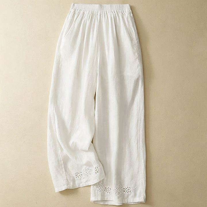 Buddha Stones Pantalones tobilleros lisos de verano con bordado calado en el bajo y bolsillos para mujer. - Blanco - US8-10, UK/AU12-14, EU40-42 (2XL) - image 18