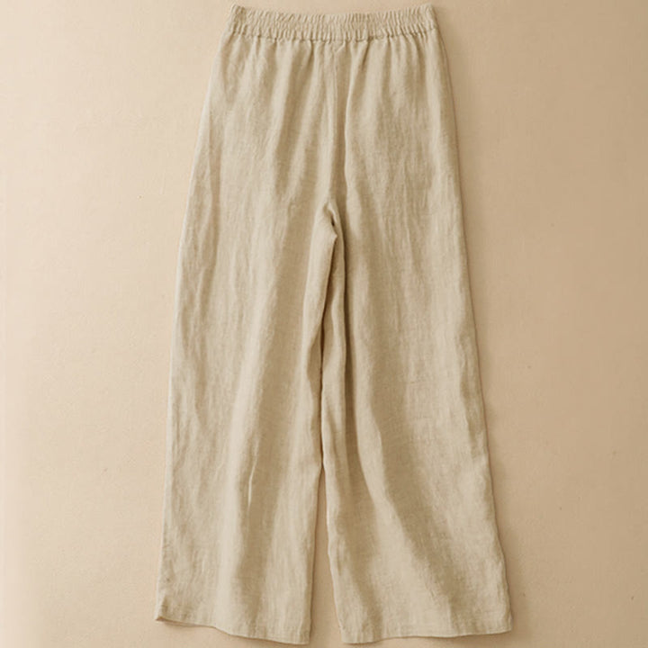 Buddha Stones Pantalones tobilleros lisos de verano con bordado calado en el bajo y bolsillos para mujer. - image 12