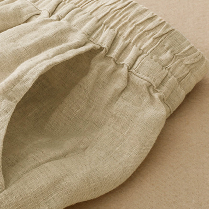 Buddha Stones Pantalones tobilleros lisos de verano con bordado calado en el bajo y bolsillos para mujer. - image 14