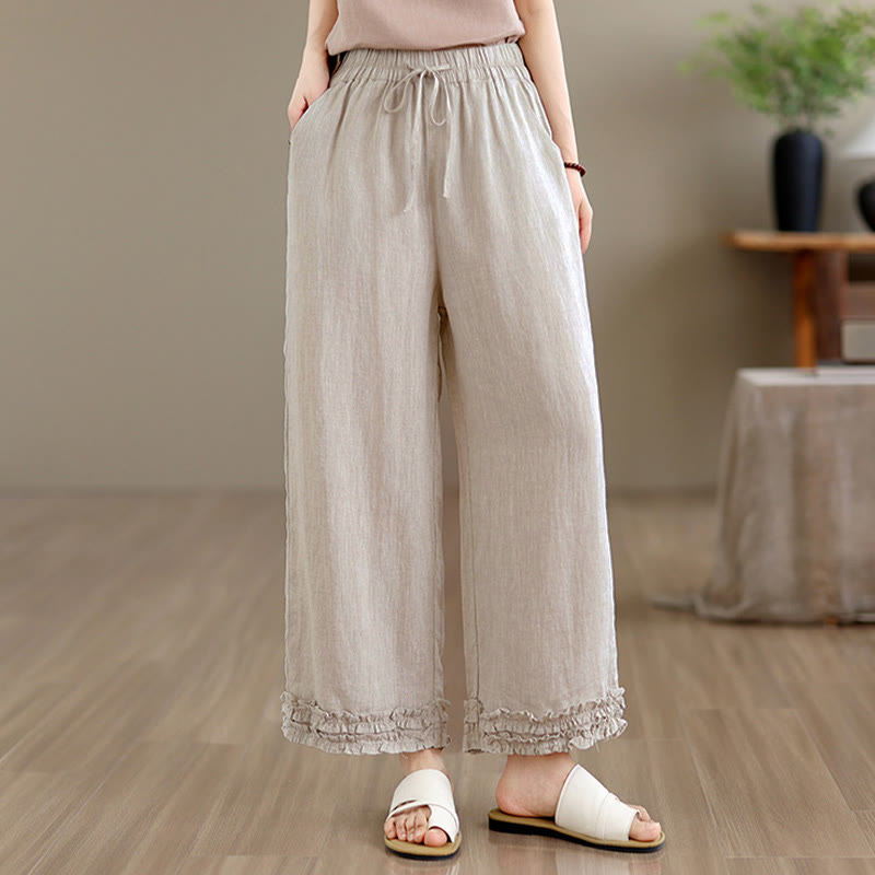 Buddha Stones Pantalones cortos casuales de verano con cordón ajustable, color liso, estilo harem para mujer, con bolsillo. - Beige - US8-10, UK/AU12-14, EU40-42 (2XL) - image 0