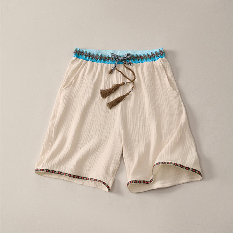 Bermudas geométricas de verano estilo bohemio con cordón ajustable y estampado de Buddha Stones para hombre, con bolsillos. - Beige - US/UK/AU44, EU54 (3XL) - image 0