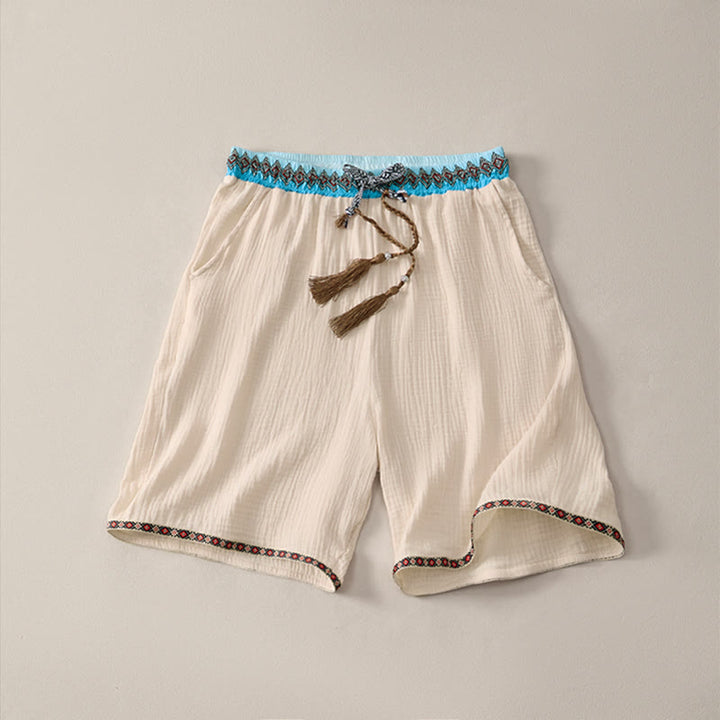 Bermudas geométricas de verano estilo bohemio con cordón ajustable y estampado de Buddha Stones para hombre, con bolsillos. - Beige - US/UK/AU44, EU54 (3XL) - image 0