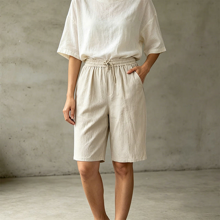 Pantalones cortos tipo bermudas informales de verano con cordón ajustable y estampado de Buddha Stones, para mujer, de pierna recta y con bolsillos. - image 2